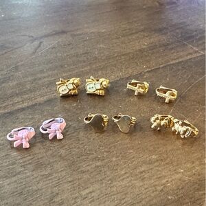 Gold and Pink Kids Clip-on earring set of 5